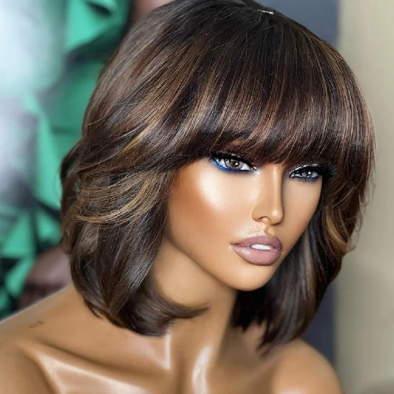 13X6 Skin Melt Lace Front Highlight Bob with Bang Human Hair Frontal Wig