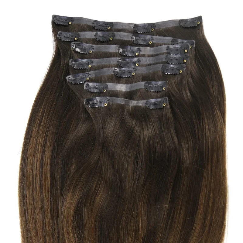 #1B/4 Balayage Ultra Narrow Clip In Hair Extensions