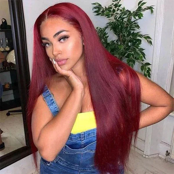 Pre-cut Lace Wig Straight Hair 99J Burgundy Color Wear Go Glueless Wig 4x6 HD Lace Wig Preplucked with Natural Hairline