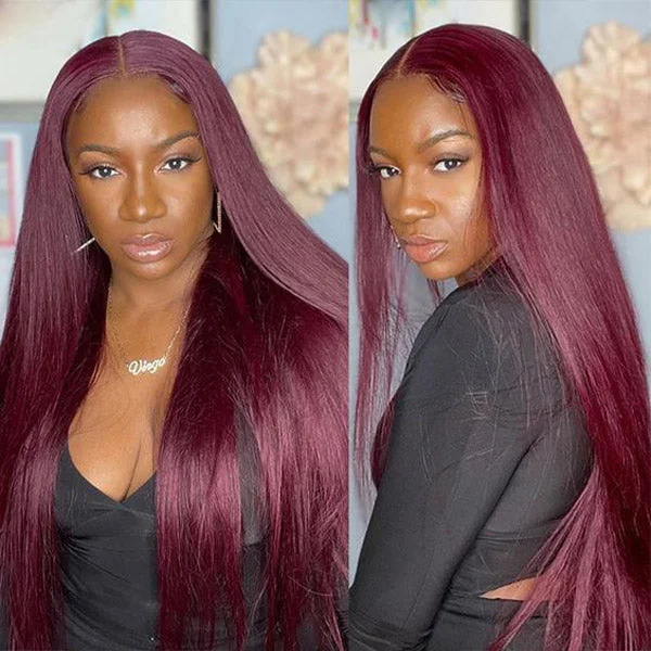 Pre-cut Lace Wig Straight Hair 99J Burgundy Color Wear Go Glueless Wig 4x6 HD Lace Wig Preplucked with Natural Hairline