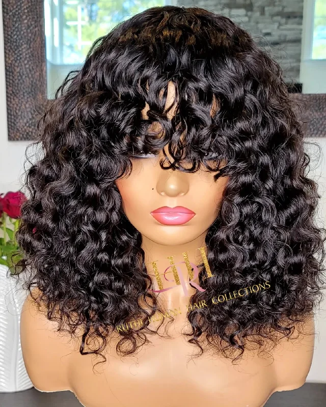 100% Humanhair  wig Loose curly bang cut