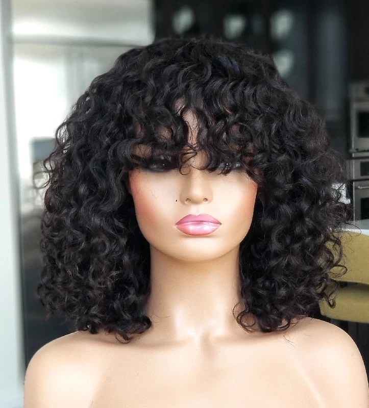 100% Humanhair  wig Loose curly bang cut