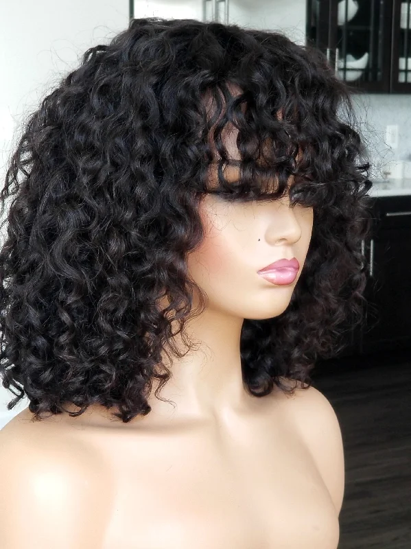 100% Humanhair  wig Loose curly bang cut