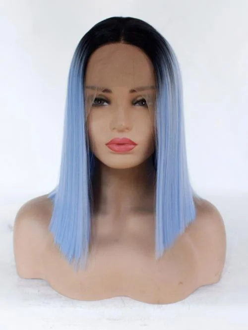 12"" Rooted Baby Blue Bob Lace Front Wig 399