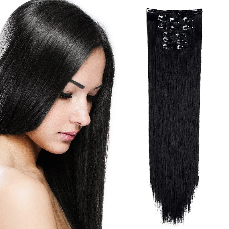 24"" Straight Full Head Clip in Synthetic Hair Extensions 7pcs