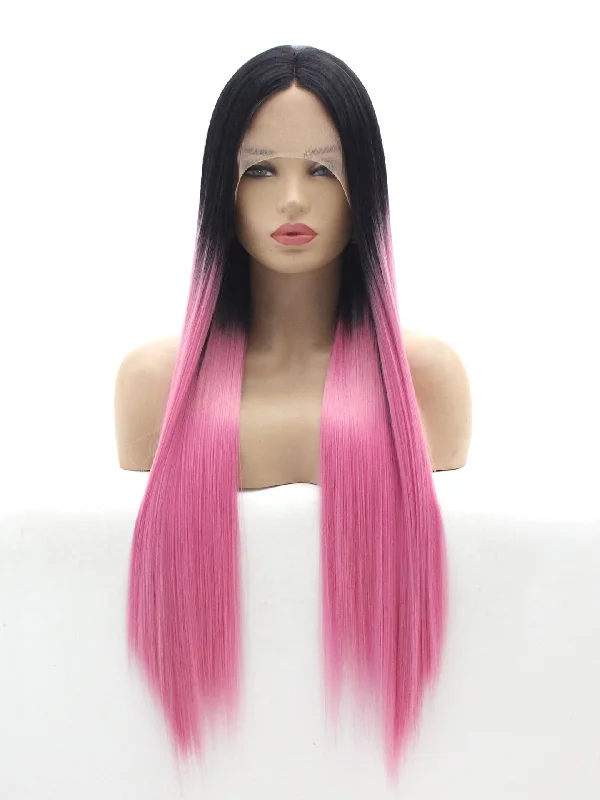 26"" Black Root Pink Lace Front Wig 526