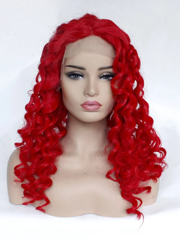 26“ Red Curly Lace Front Wig 550