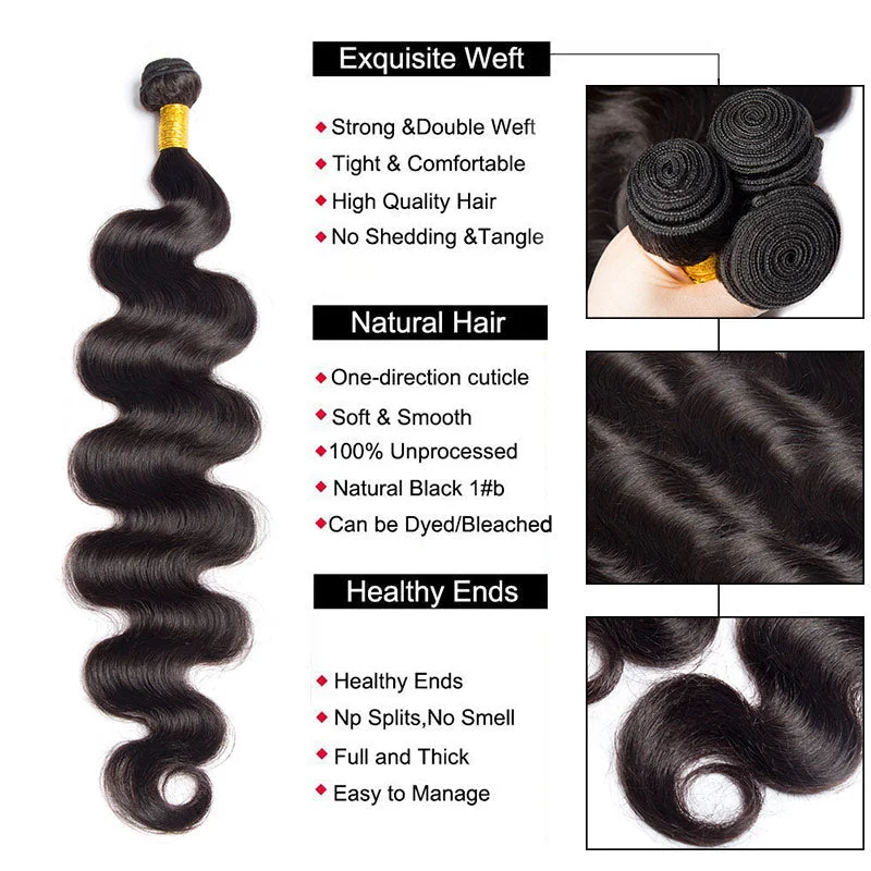 Soul Lady Unprocessed Body Wave Bundles 10A Grade 100% Human Virgin Hair