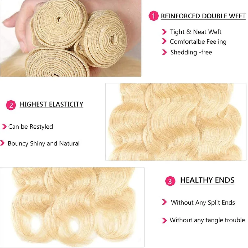 613 Bundles Body Wave Human Virgin Hair No Split & Full End Blonde Color Hair Bundles -OQHAIR