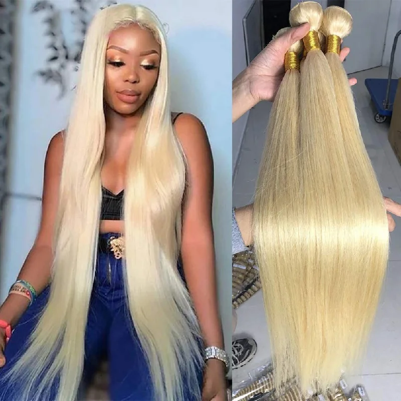 Straight 613 Bundles Human Virgin Hair No Split & Full End Blonde Color Hair Bundles -OQHAIR