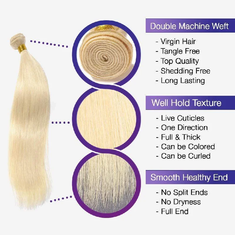 Straight 613 Bundles Human Virgin Hair No Split & Full End Blonde Color Hair Bundles -OQHAIR