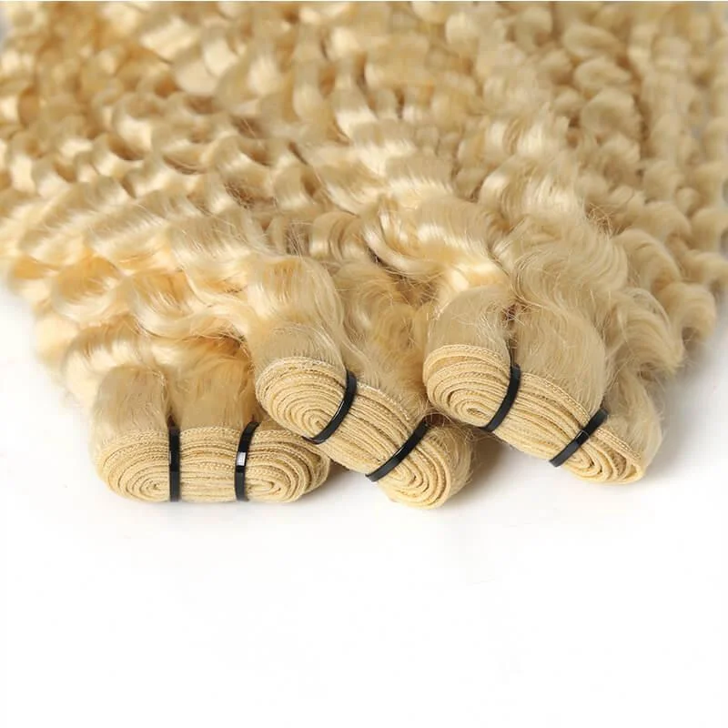 #613 Blonde Curly Deep Wave Hair Bundle Deal 100% Human Virgin Hair