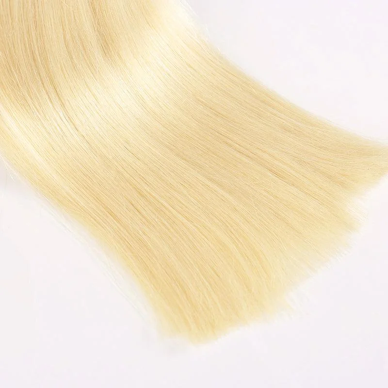 #613 Blonde Straight Virgin Human Hair Bundle Deal With Closure Frontal