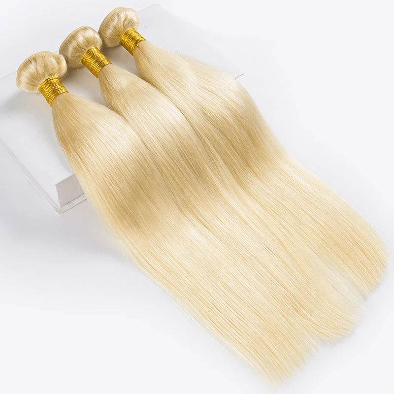 #613 Blonde Straight Virgin Human Hair Bundle Deal With Closure Frontal