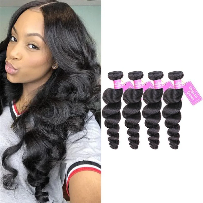 4 Bundles Loose Wave Human Virgin Hair Natural Black -OQHAIR