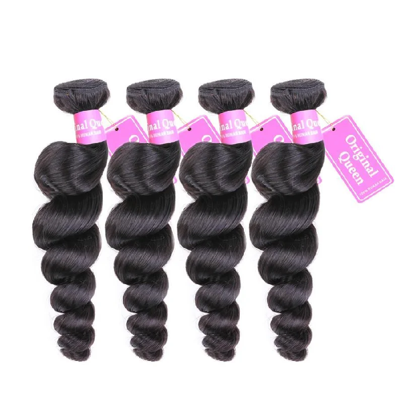 4 Bundles Loose Wave Human Virgin Hair Natural Black -OQHAIR