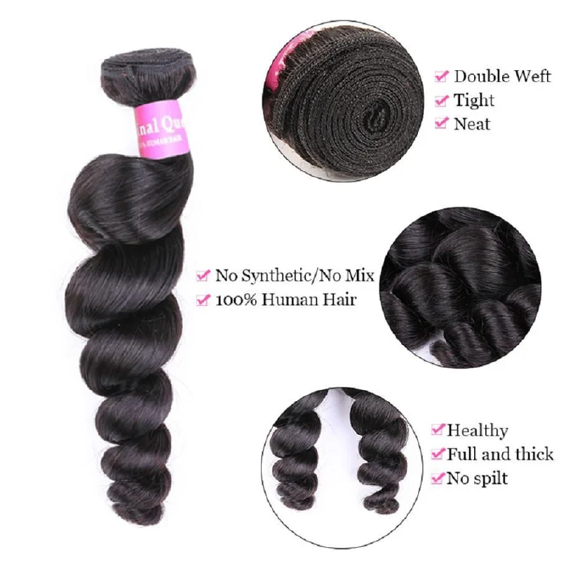 4 Bundles Loose Wave Human Virgin Hair Natural Black -OQHAIR