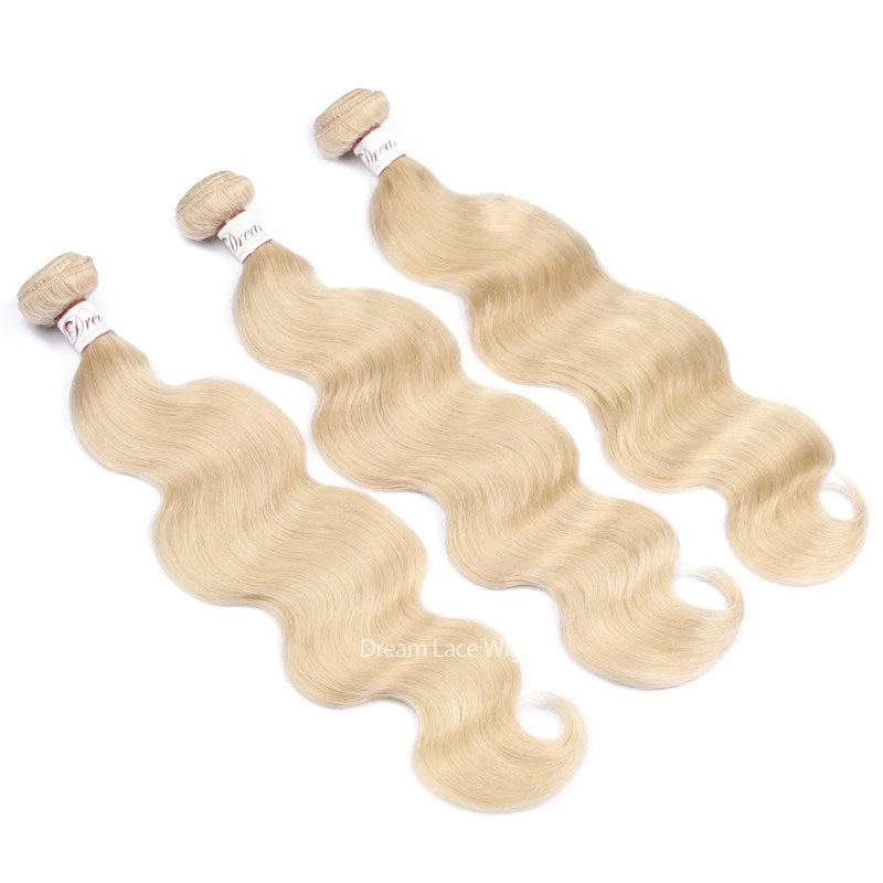 Blonde Color Body Wave Hair Bundles Deal With Closure Transparent Lace Frontal