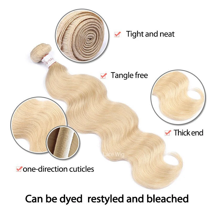 Blonde Color Body Wave Hair Bundles Deal With Closure Transparent Lace Frontal