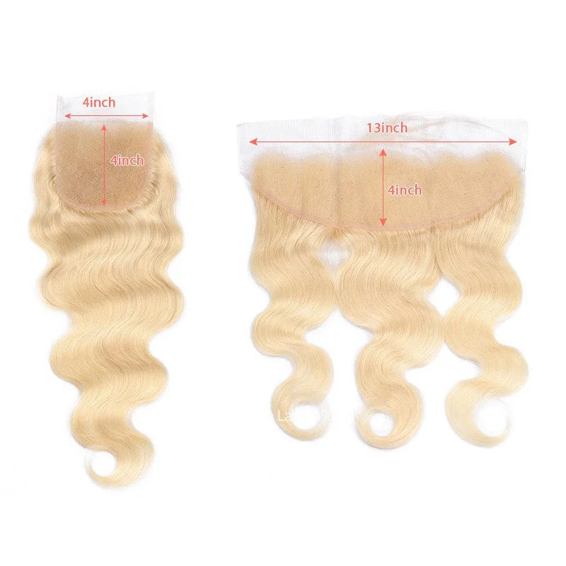 Blonde Color Body Wave Hair Bundles Deal With Closure Transparent Lace Frontal