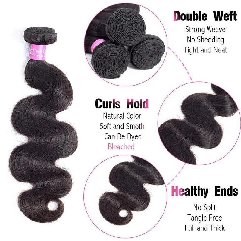 4 Bundles Body Wave Human Virgin Hair Natural Black -OQHAIR