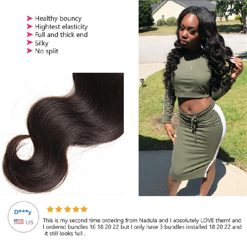 4 Bundles Body Wave Human Virgin Hair Natural Black -OQHAIR