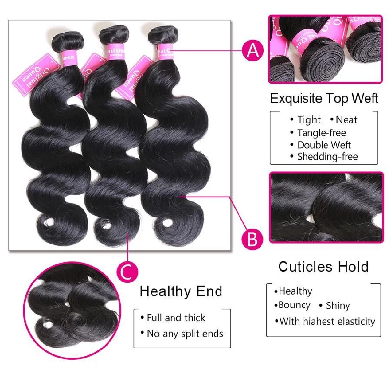 Body Wave 3 Bundles with 4*4 Lace Closure Human Virgin Hair -OQHAIR