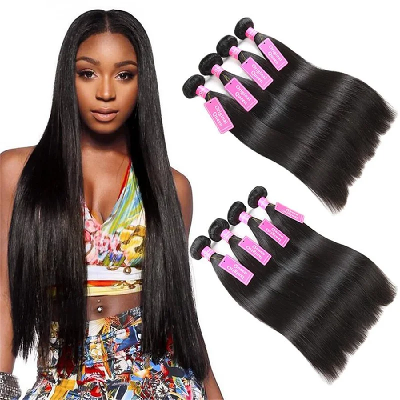 4 Bundles Straight Human Virgin Hair Natural Black -OQHAIR