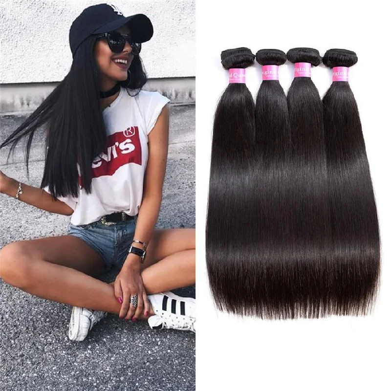 4 Bundles Straight Human Virgin Hair Natural Black -OQHAIR