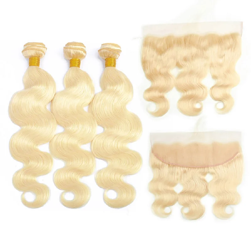 Body Wave 613 Blonde Color Bundles with 13x4 Lace Frontal Human Virgin Hair Pack -OQHAIR