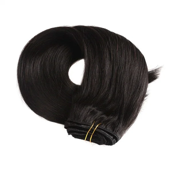 OQHAIR Straight Hair Clip In Extension Human Hair Natural Black Color