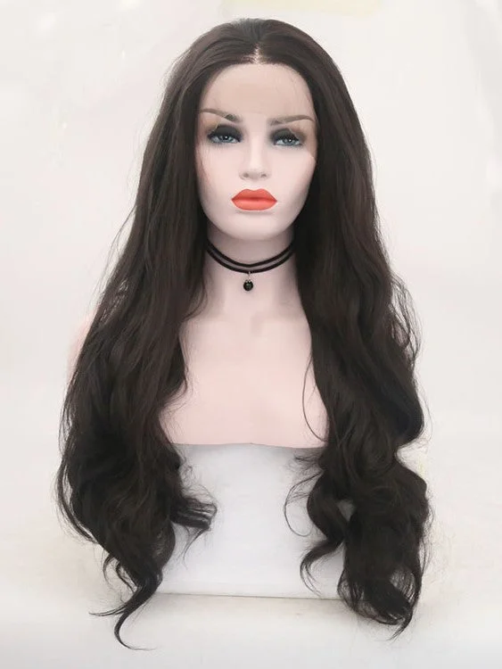 Darkest Brown Natural Wavy Lace Front Wig 022