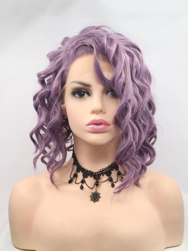 12"" Dusty Purple Curly Lace Front Wig 356