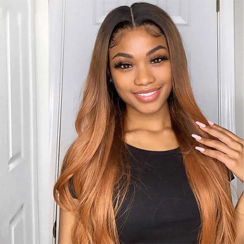 Ombre Brown Straight Hair Bundles With Frontal Closure Brazilian Virgin Remy Human Hair 3 Tone T1B/4/30 Color|Flash Sale