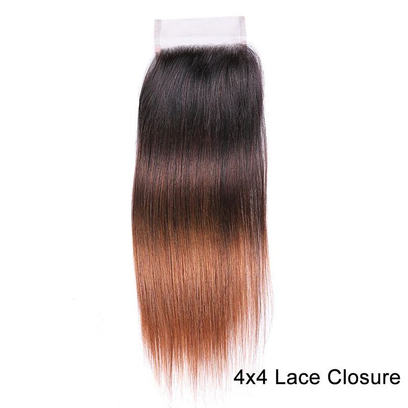 Ombre Brown Straight Hair Bundles With Frontal Closure Brazilian Virgin Remy Human Hair 3 Tone T1B/4/30 Color|Flash Sale