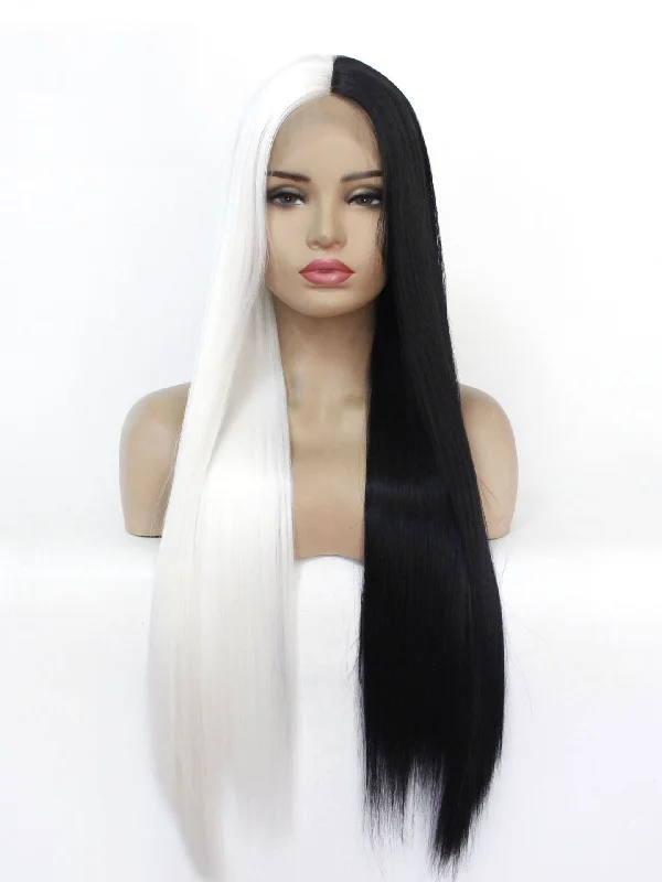 Half White Half Black Lace Front Wig 153