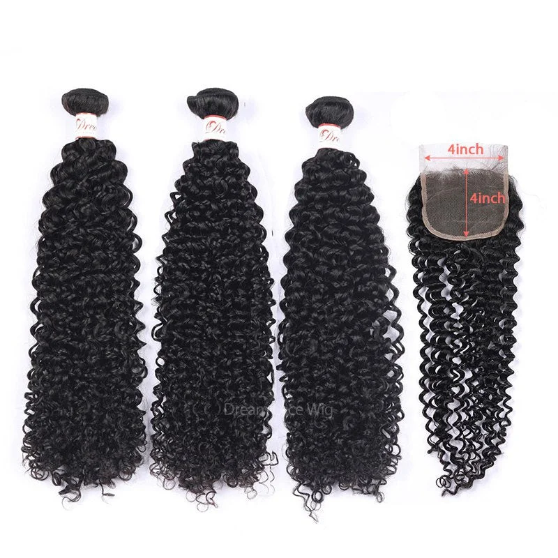 HD Lace Transparent Lace Deep Curly Hair Bundles with 4x4 Closure