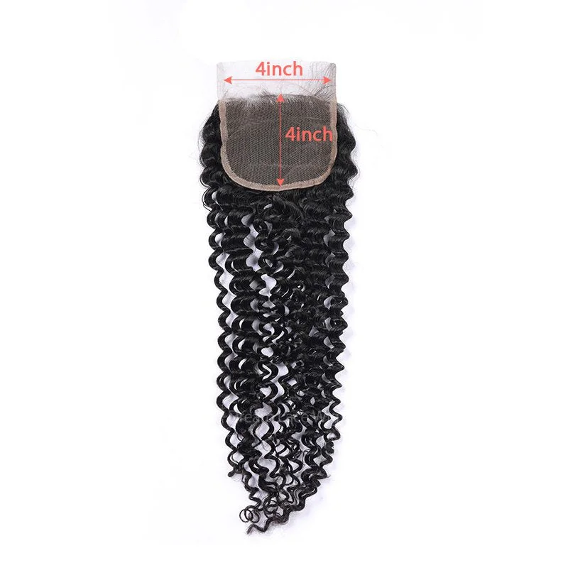 HD Lace Transparent Lace Deep Curly Hair Bundles with 4x4 Closure