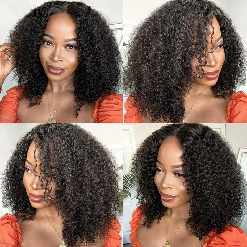 Afro Curly 4x4 Lace Closure Wigs Preplucked Human Hair Skin Melt Lace Wigs for Women