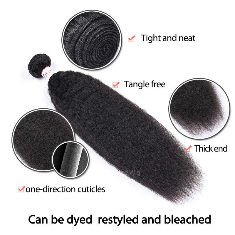 Kinky Straight Hair Bundles with Transparent Lace HD Lace 13x4 Lace Frontal