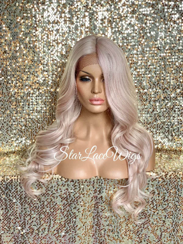 Lace Front Wig Light Pink Long Loose Curls Middle Part - Sara