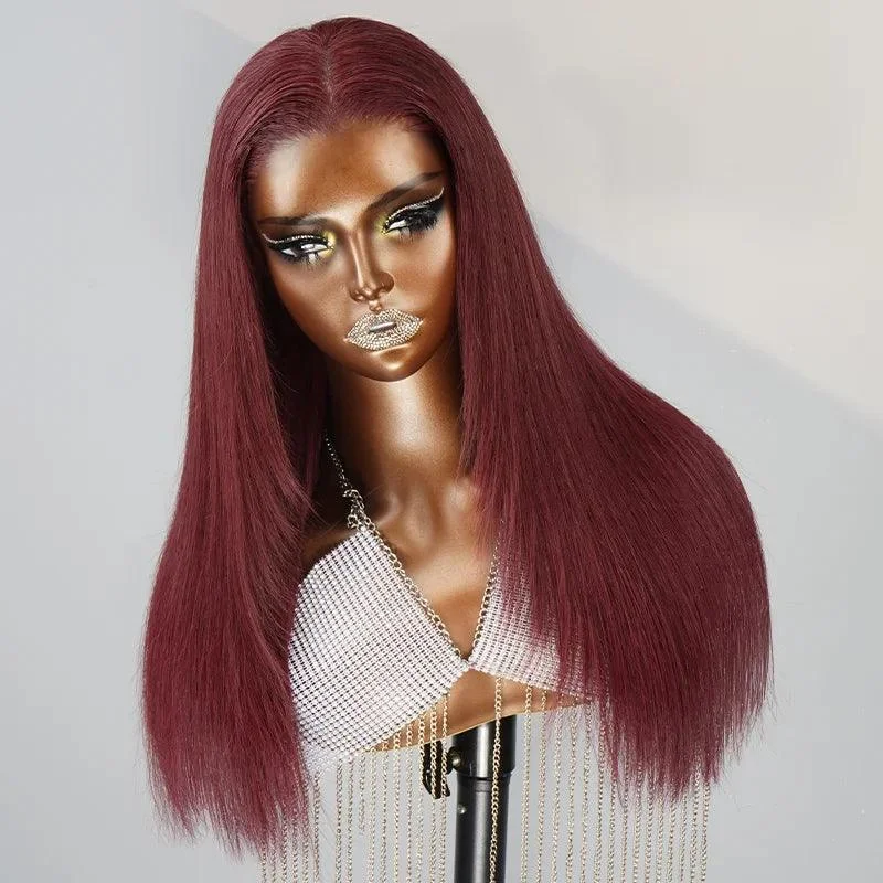 7x5 13x4 Layered Glueless 99J Colored Human Hair Wigs Brazilian Silky Straight