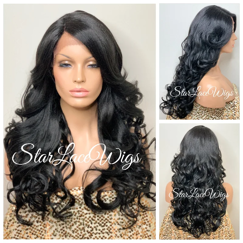 Long Curly Synthetic Lace Front Wig Layers Bangs - Kennedy