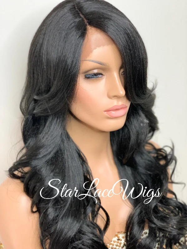 Long Curly Synthetic Lace Front Wig Layers Bangs - Kennedy