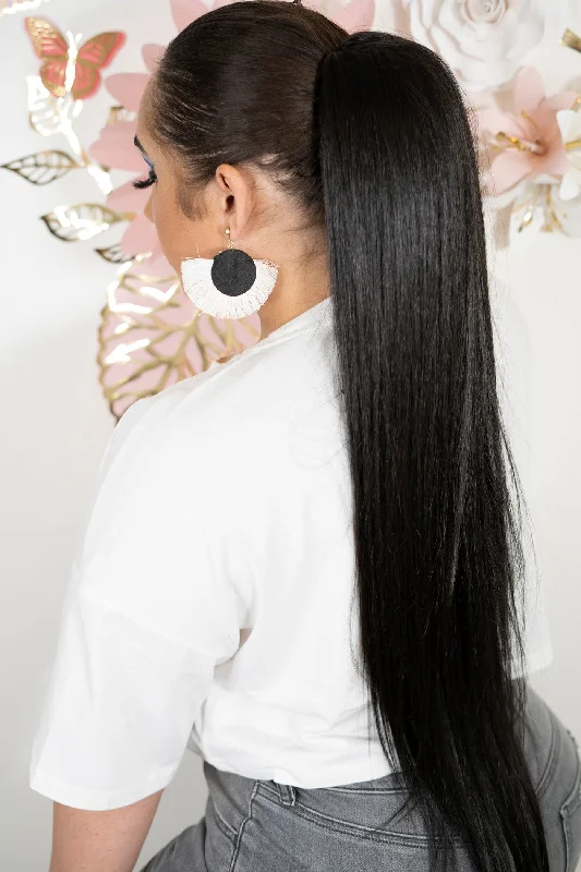 Long Straight Soft black/dark brown Ponytail PT138