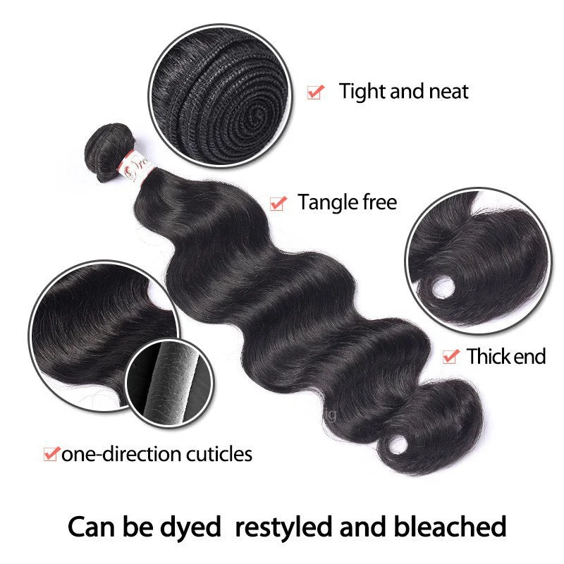 Natural Color Body Wave Hair Bundles with Transparent Lace HD Lace 13x4 Lace Frontal