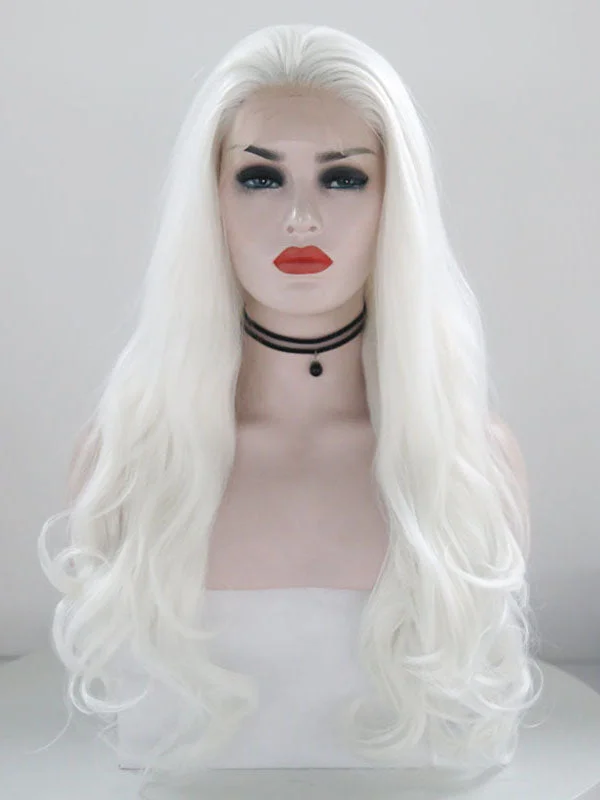 Pure White Wavy Lace Front Wig 002