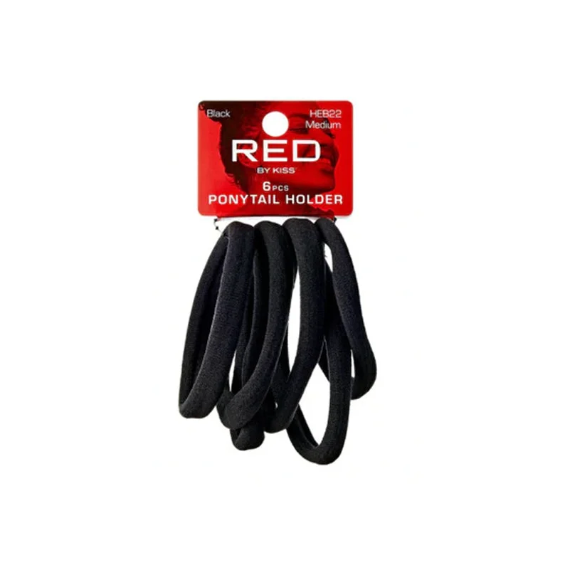 RED Ponytail Holder Mideum 6 pcs [Black] #HEB22