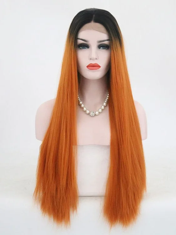 Rooted Pumpkin Orange Lace Front Wig 098