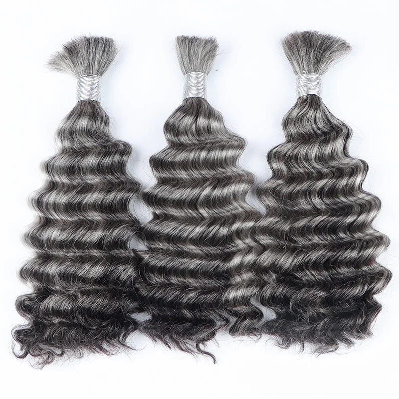 Salt And Pepper Bulk Hair For Braiding Deep Wave Human Hair 1/2/3/4 Pcs Grey Hair Extensions